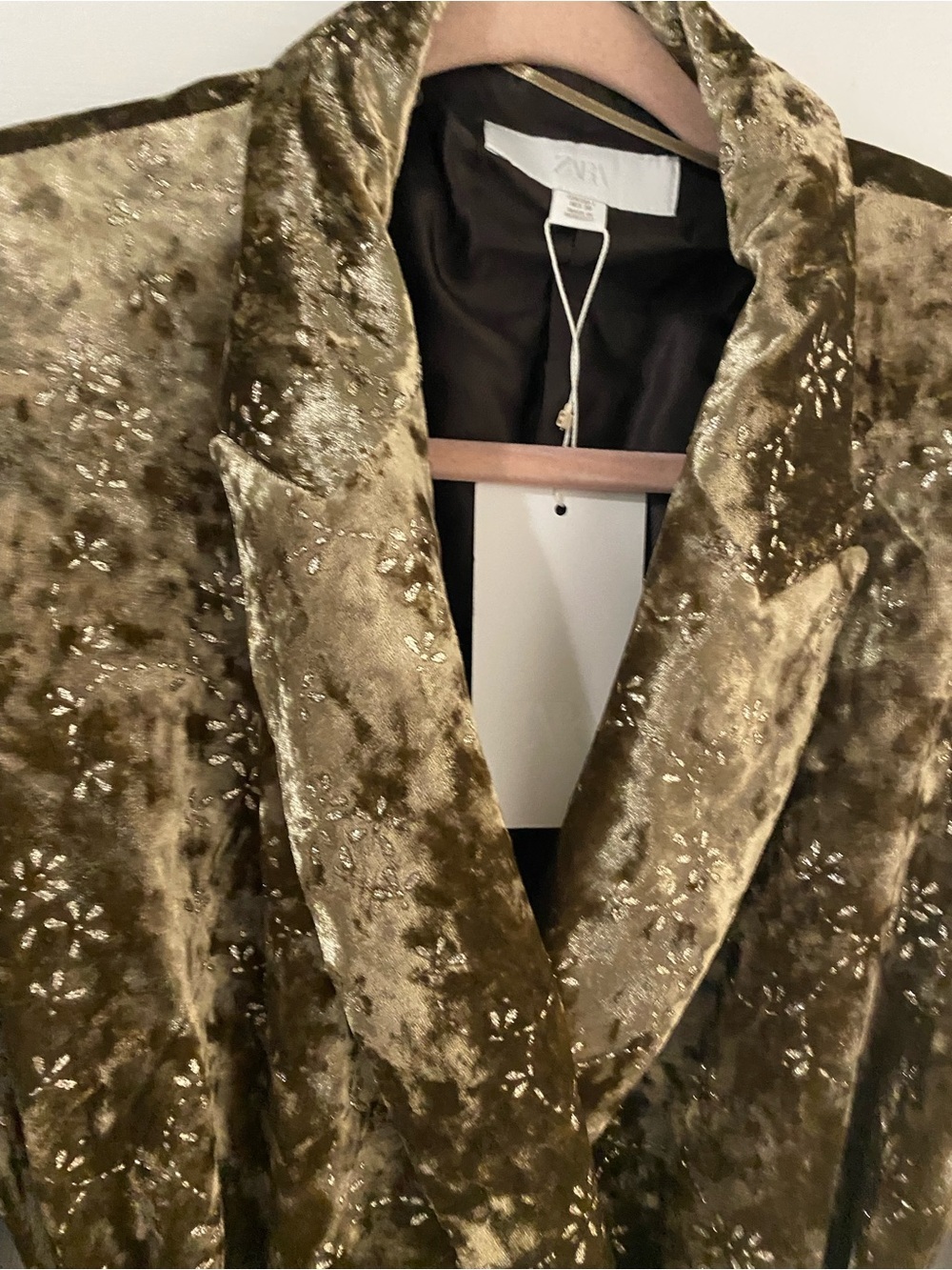 Zara Metallic Thread Crushed Velvet Tie-Waist Old Money Blazer Jacket Gold L - Picture 7 of 16